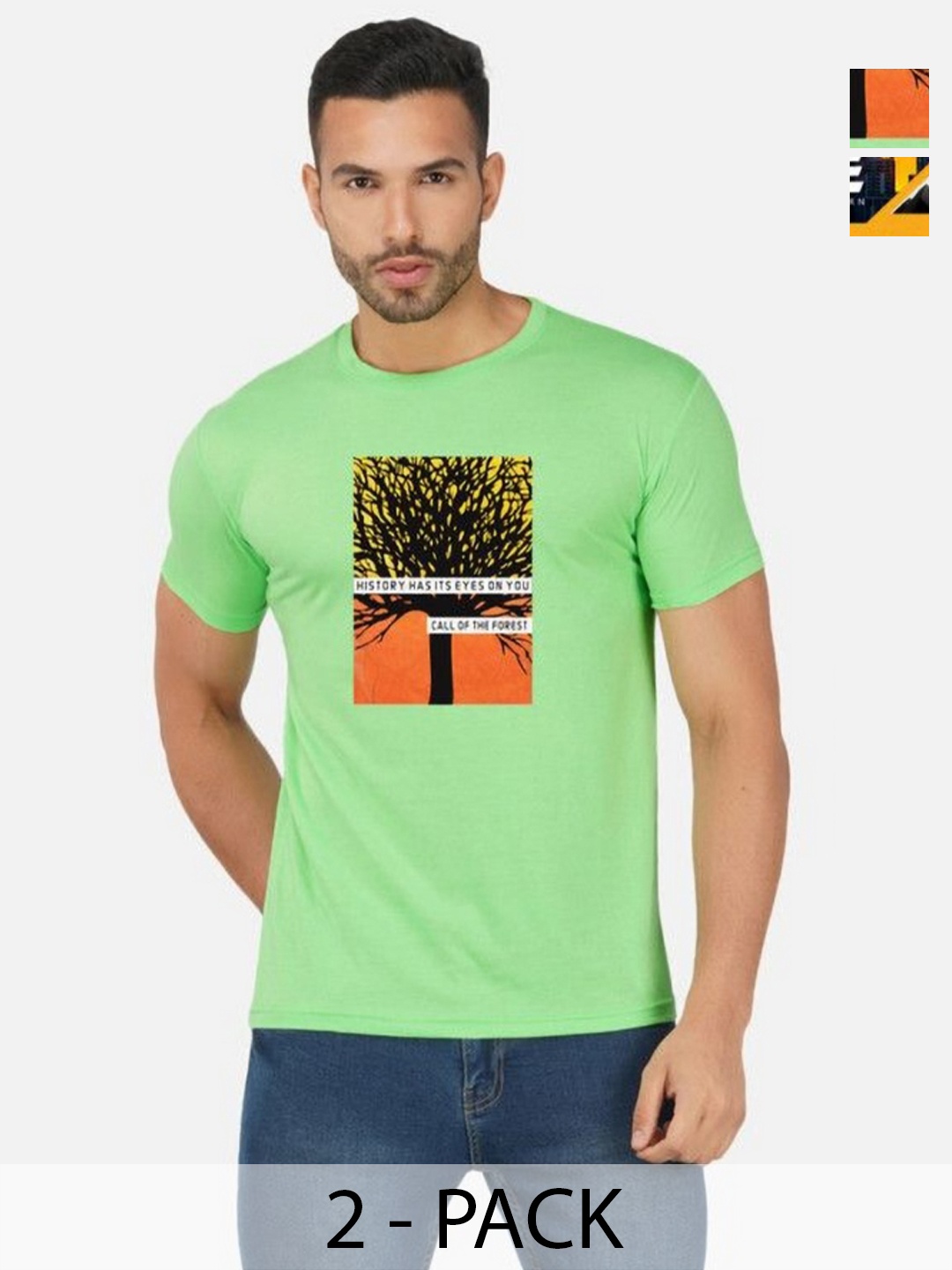 

GLOBAL NOMAD Men 2 Printed Bio Finish Pockets T-shirt, Green