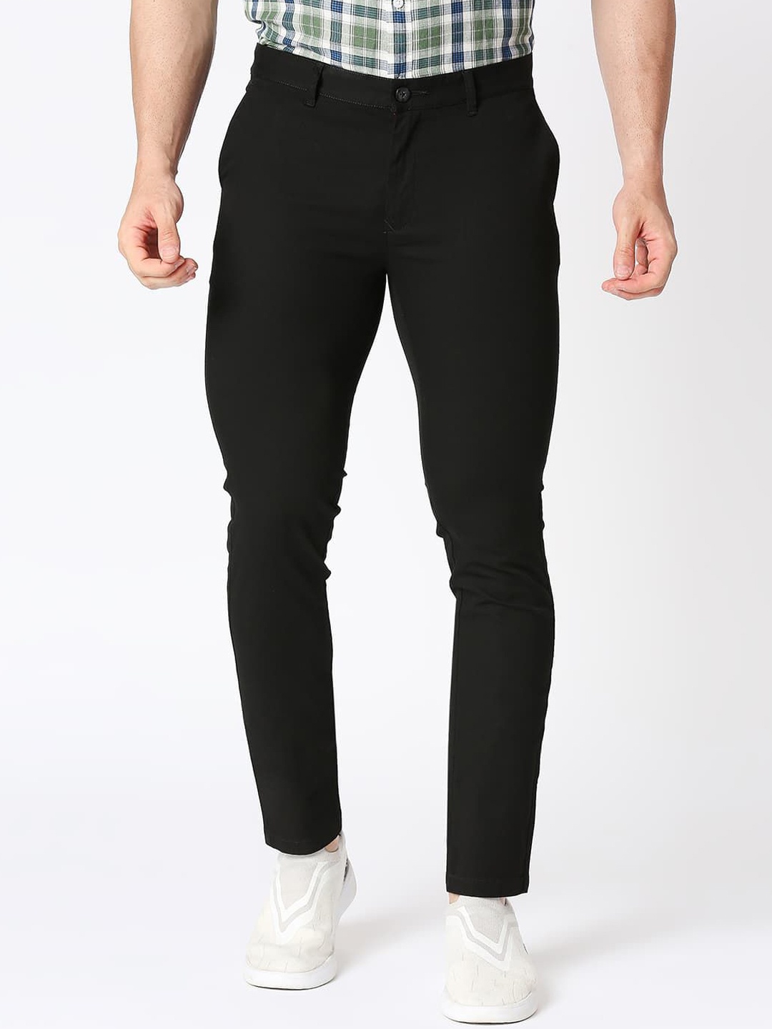 

Basics Men Skinny Fit Low-Rise Trousers, Black