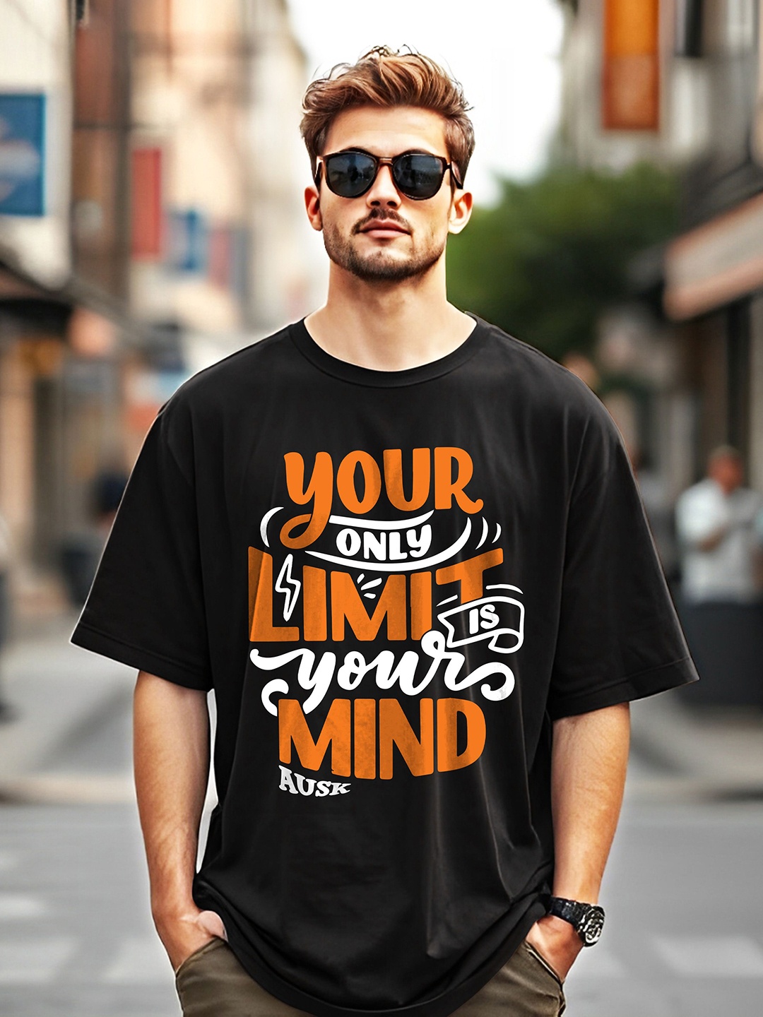 

AUSK Men Printed Pockets T-shirt, Black