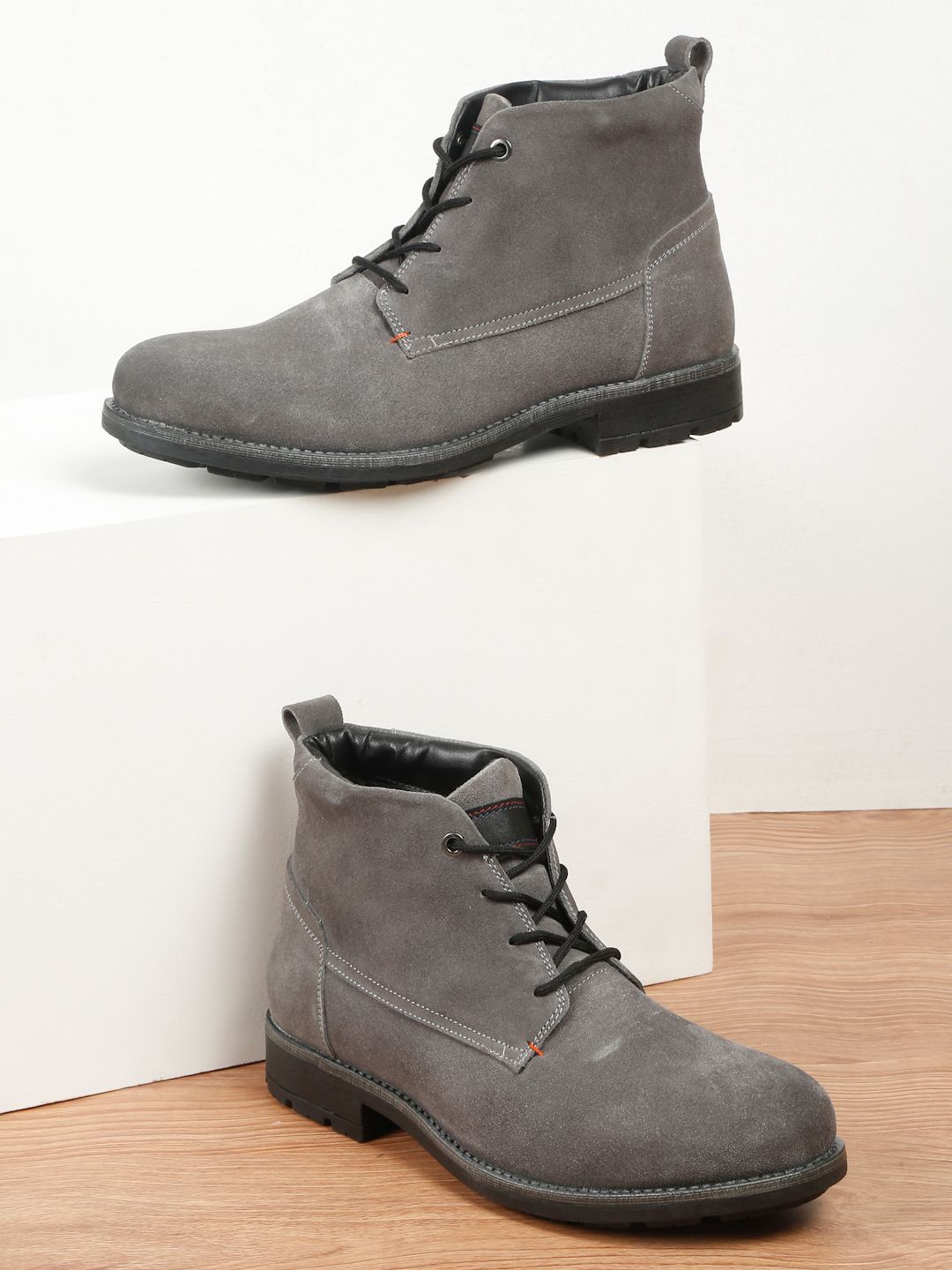 

Teakwood Leathers Men Casual Block-Heeled Regular Boots, Grey