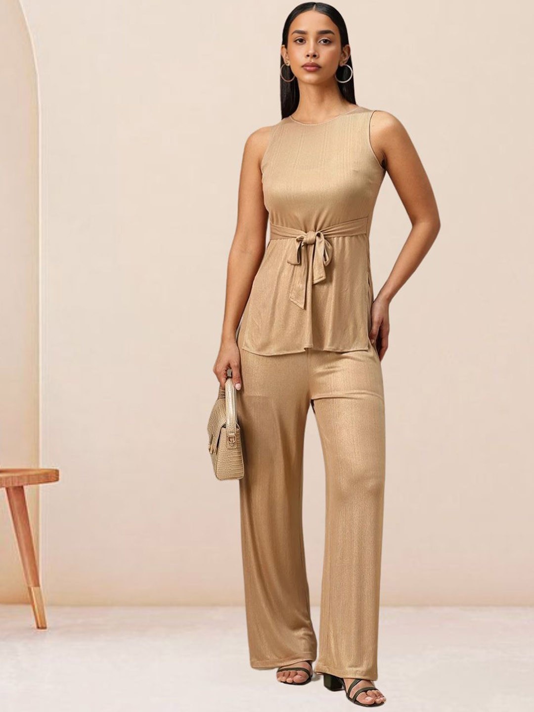 

Mast & Harbour Sleeveless Top With Trousers Co-Ords, Gold