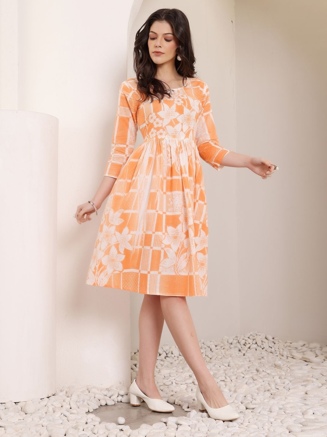 

all about you Floral Print Fit & Flare Dress, Orange