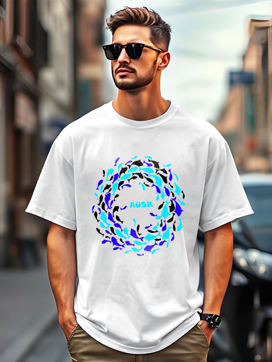

AUSK Men Printed Applique T-shirt, White