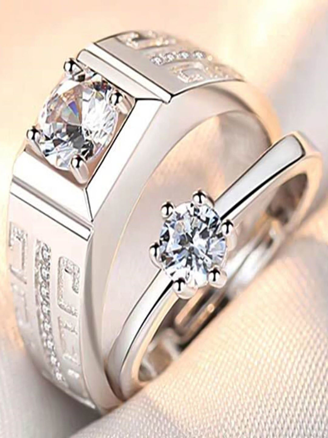 

DressBerry Set Of 2 Silver-Plated American Diamond Studded Ring