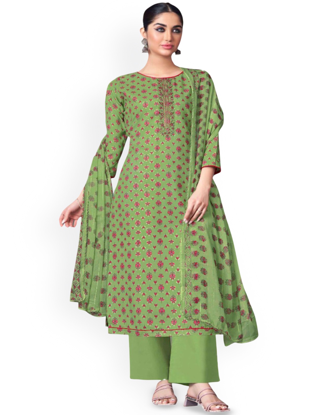 

DRAVINAM Trends Embroidered Viscose Rayon Unstitched Dress Material, Green