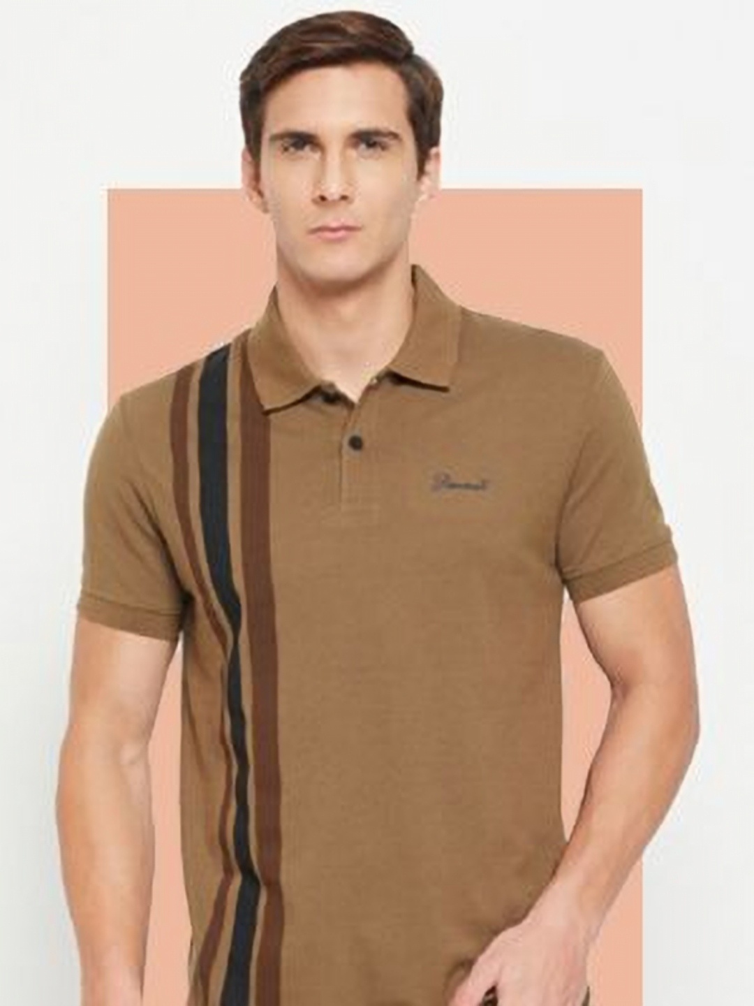 

Promount Men Colourblocked Polo Collar Pockets T-shirt, Brown