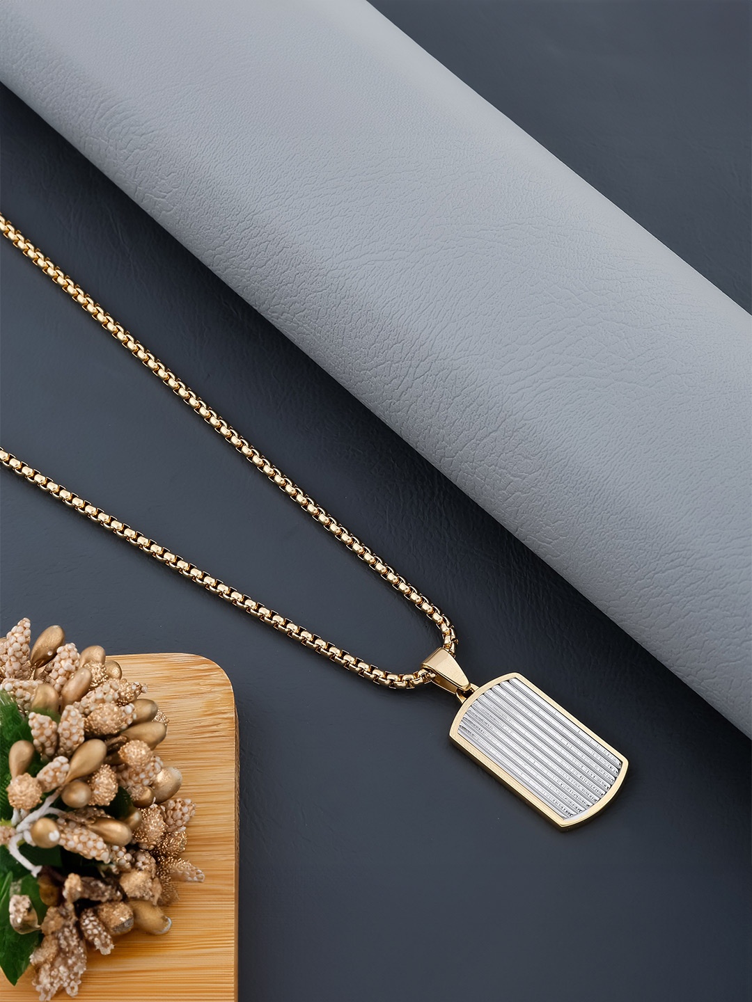 

The Roadster Lifestyle Co Rectangular Charm Midas Touch Pendant With Chain, Gold
