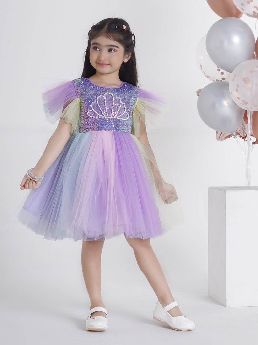 

Ministitch Applique Net Fit & Flare Dress, Peach
