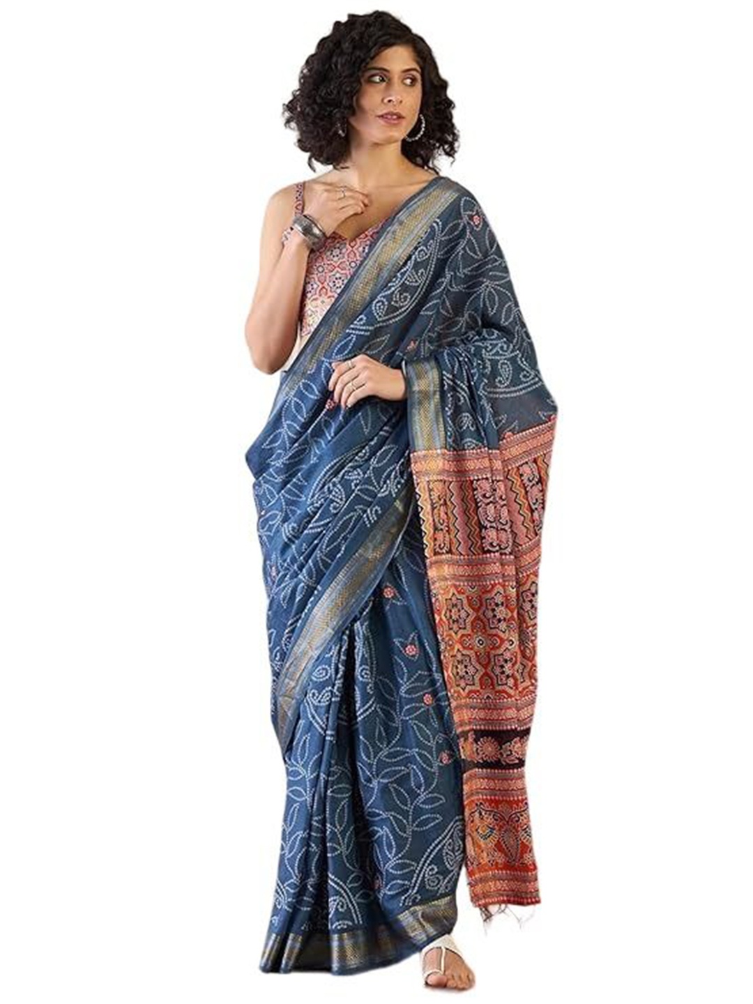 

HMP Fashion Floral Zari Ikat Saree, Blue