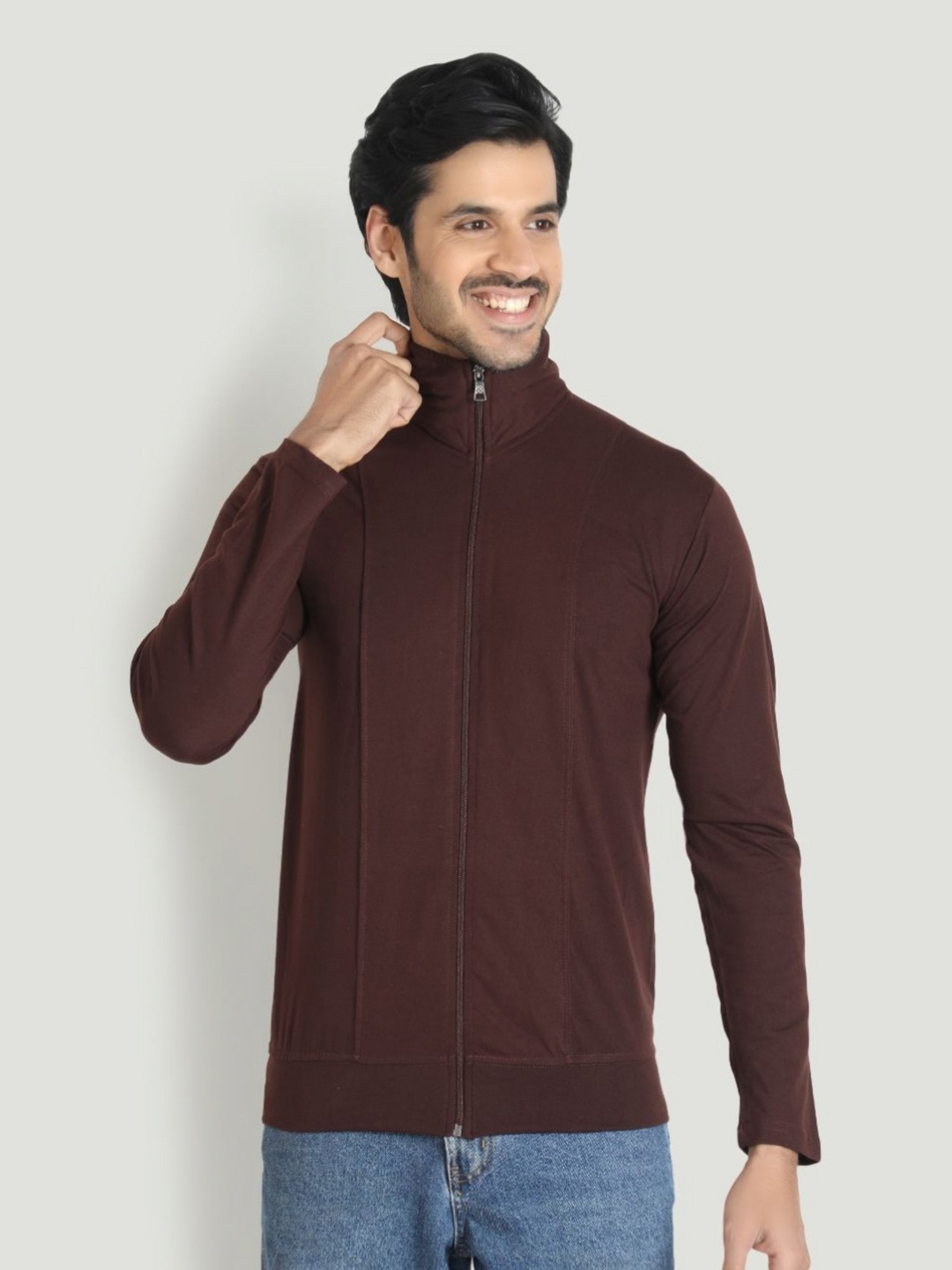 

Black Collection Men High Neck Extended Sleeves T-shirt, Brown