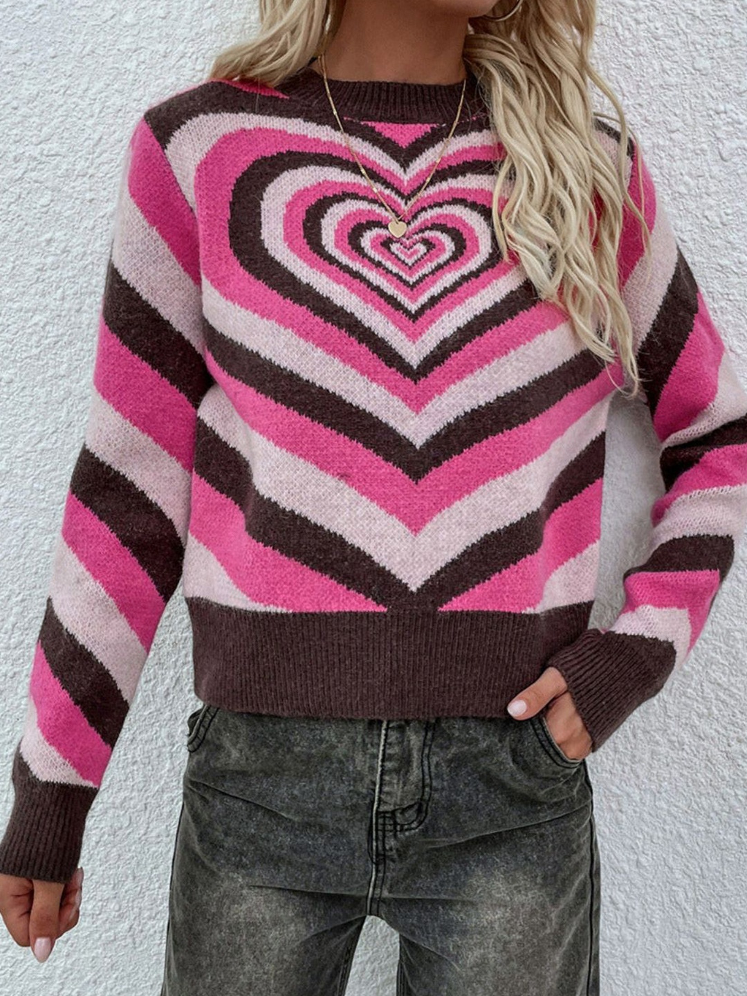 

Oh Rare Women Printed Pullover, Coffee brown