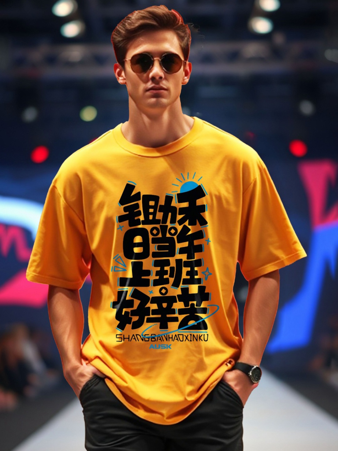 

AUSK Men Printed Applique T-shirt, Yellow