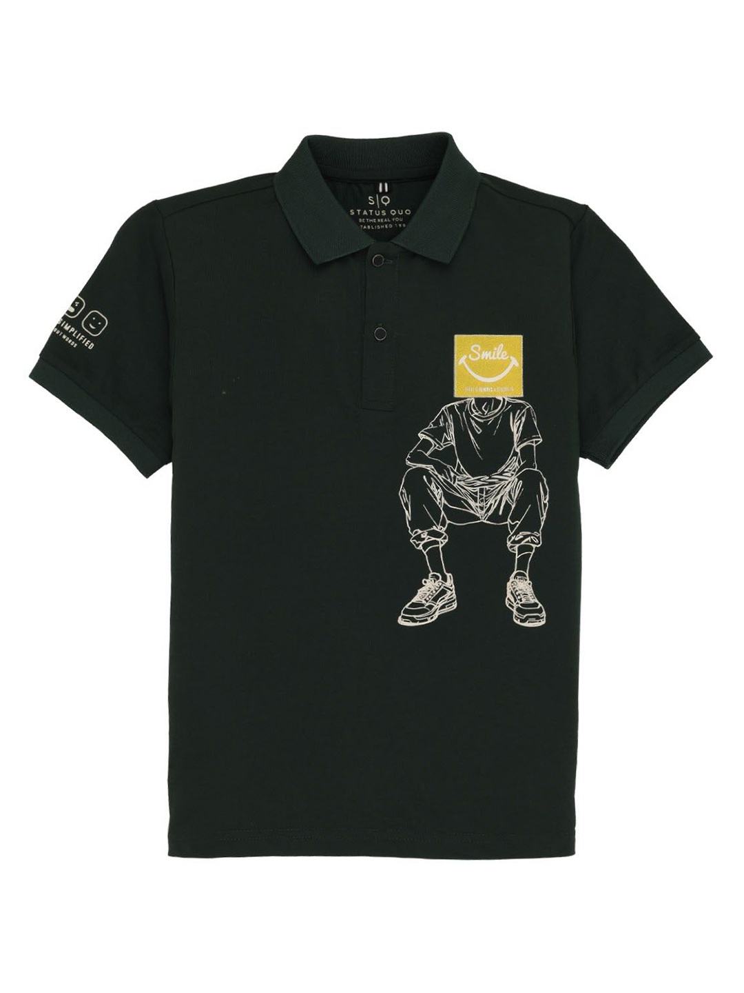 

Status Quo Boys Printed Polo Collar Applique T-shirt, Green