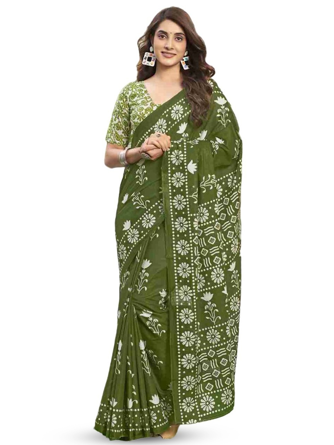 

HMP Fashion Batik Ikat Saree, Green