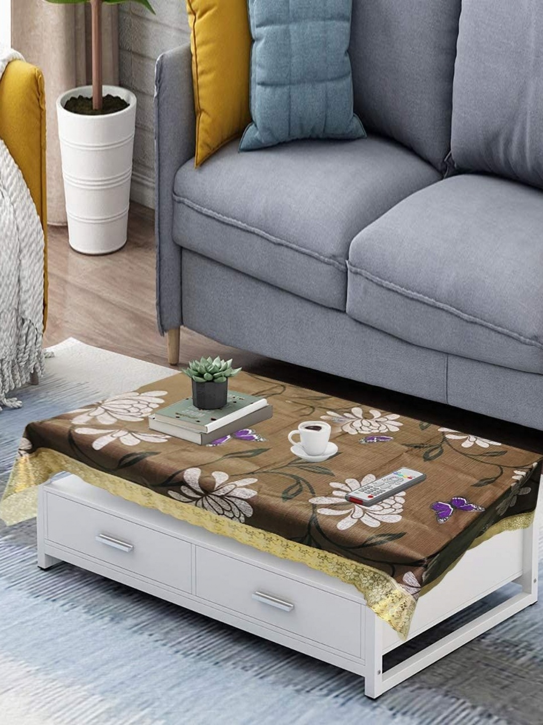 

Homerz Brown Floral Waterproof Plastic 4-Seater Table Cover