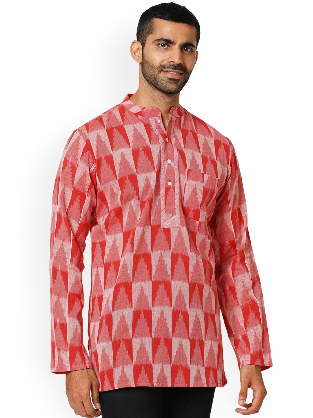 

Arch element Men Geometric Checked Thread Work Anarkali Kurta, Red