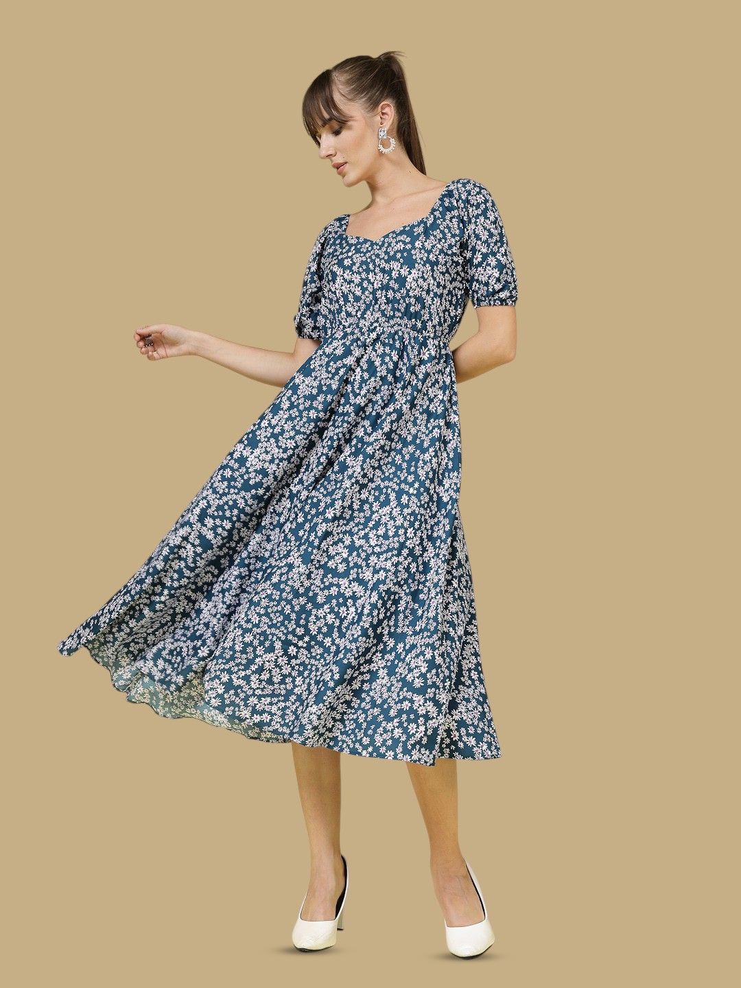 

Chemistry Floral Print Puff Sleeve Crepe Fit & Flare Maxi Dress, Blue