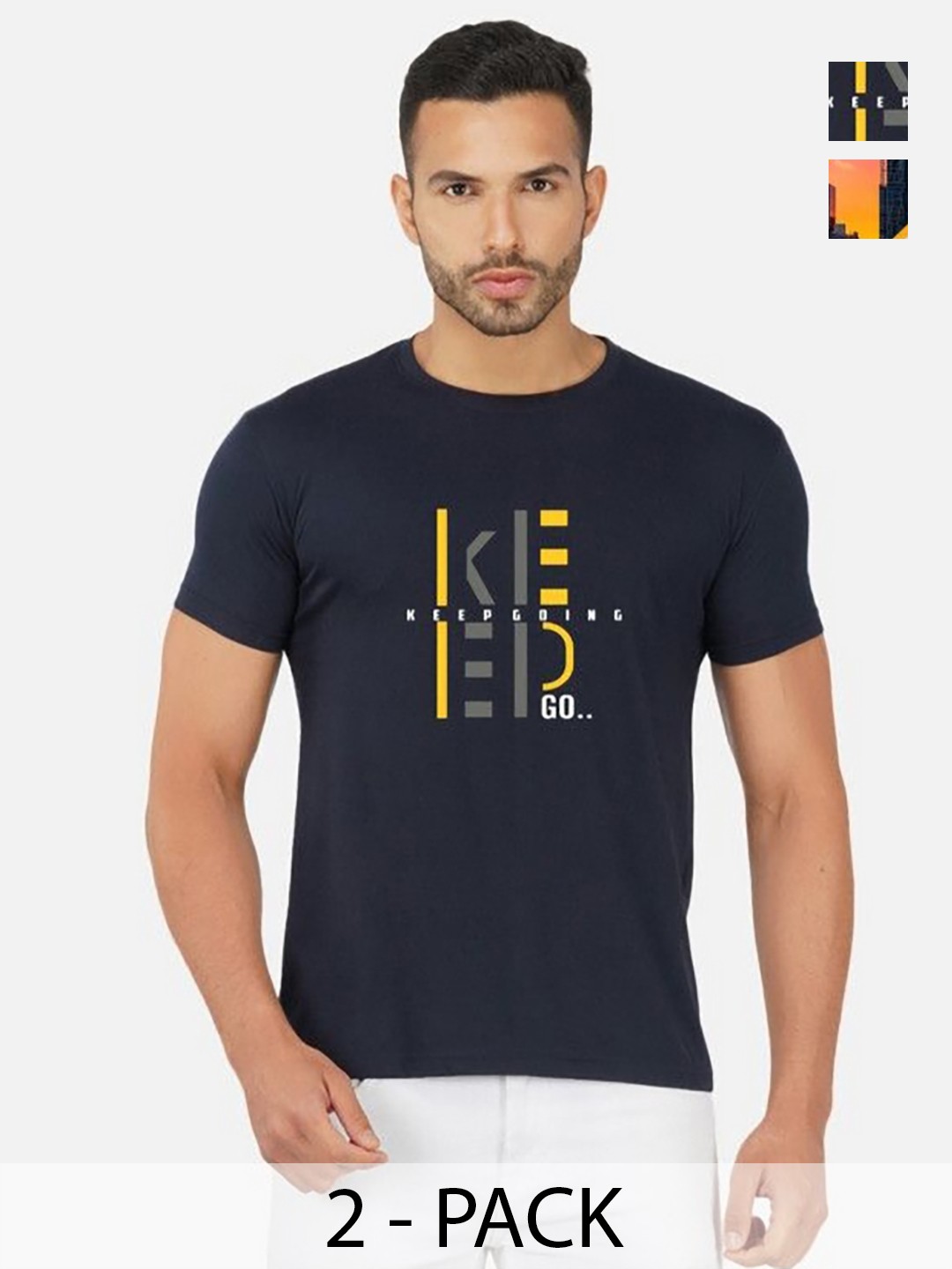 

GLOBAL NOMAD Men 2 Printed Bio Finish Applique T-shirt, Navy blue