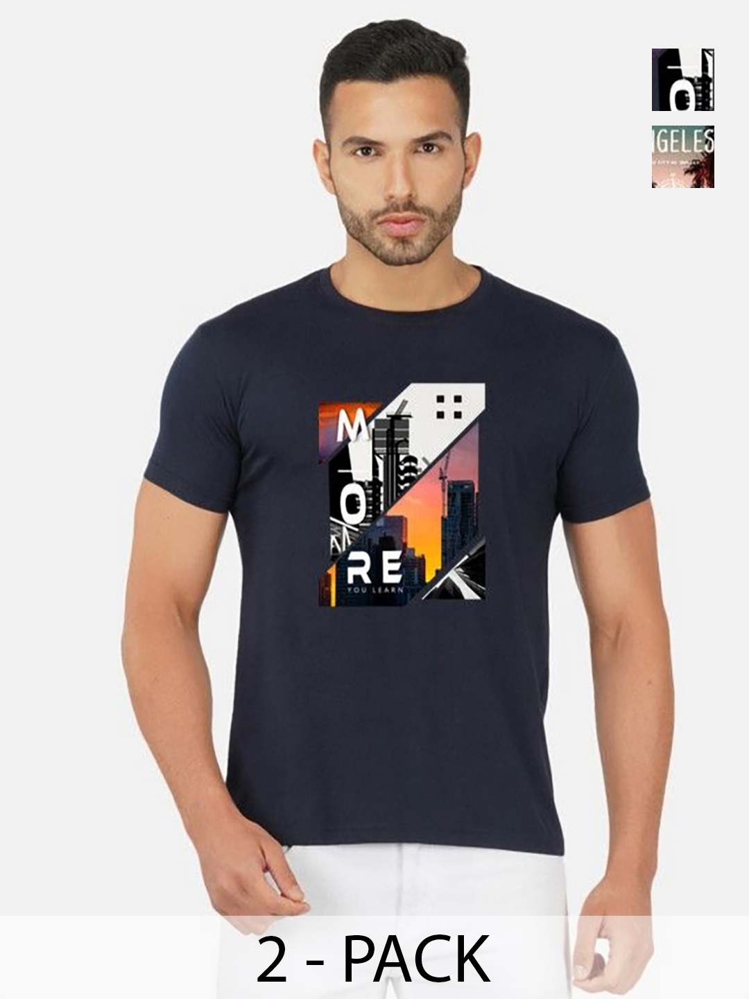 

GLOBAL NOMAD Men 2 Printed Bio Finish Applique T-shirt, Navy blue