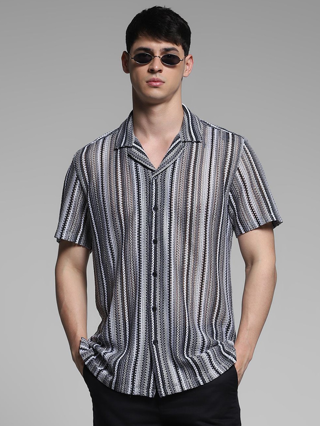 

Jack & Jones Men Multi Stripes Opaque Striped Casual Shirt, Black