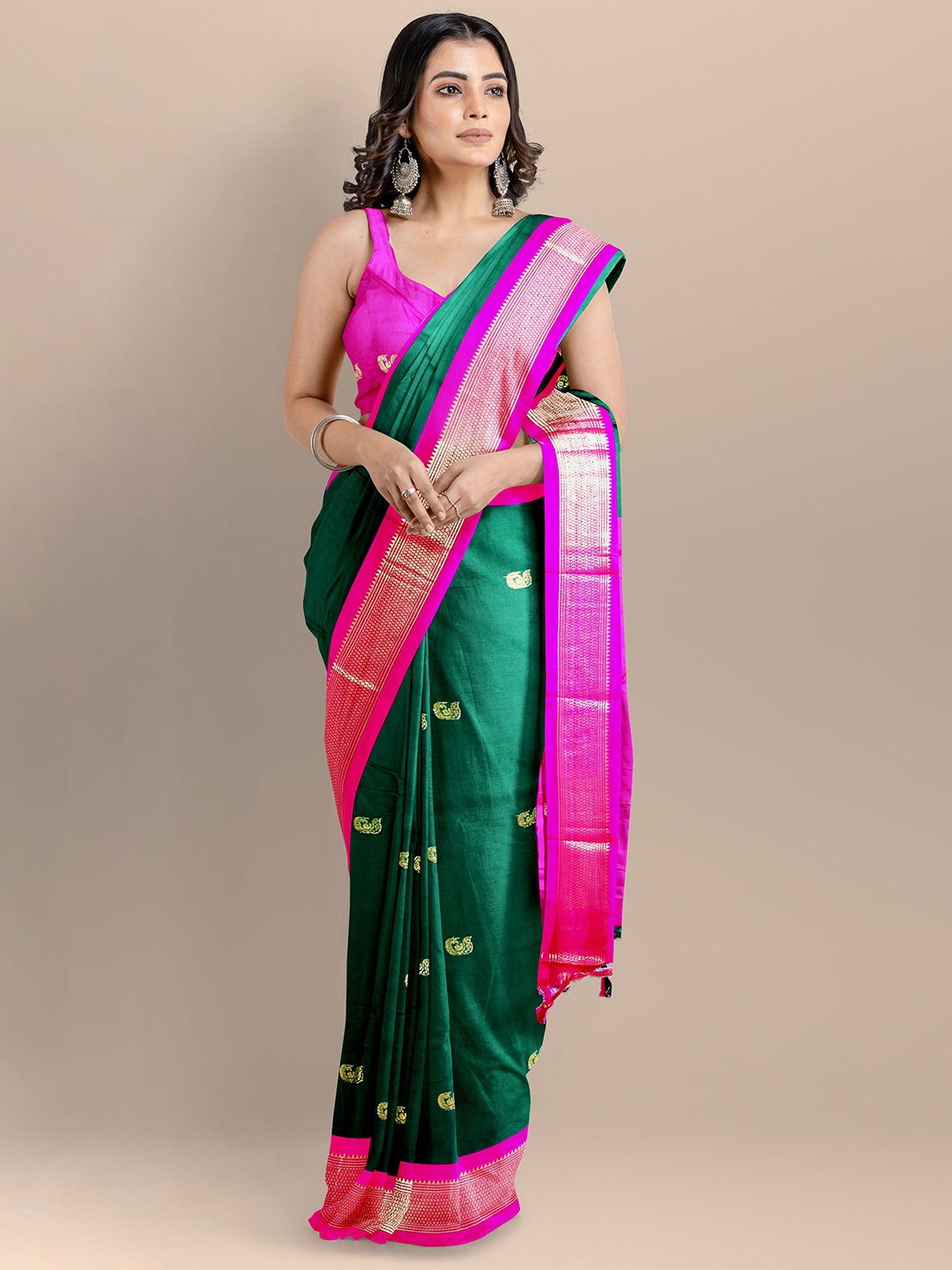 

Dnyanada Woven Design Zari Paithani Saree, Sea green