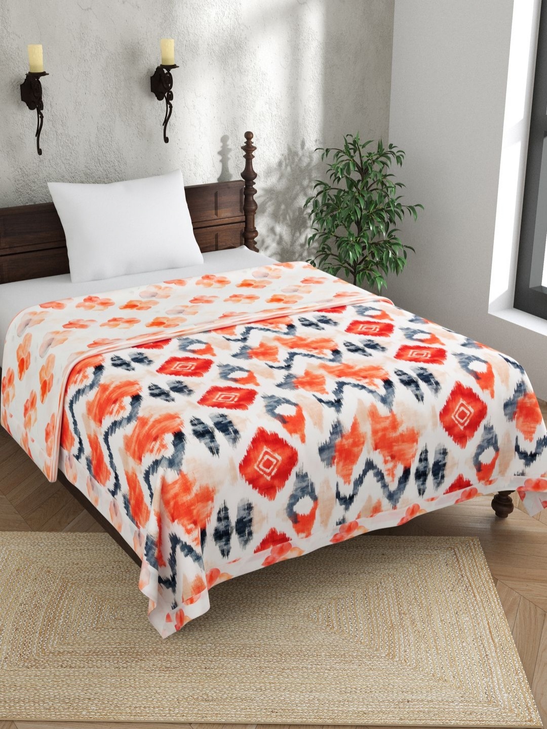 

EverHOME White & Grey Ethnic Motifs AC Room 150 GSM Single Bed Dohar