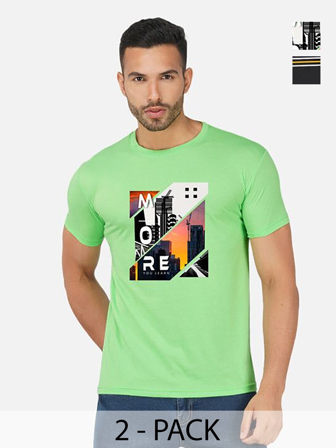 

GLOBAL NOMAD Men 2 Printed Bio Finish Applique T-shirt, Green