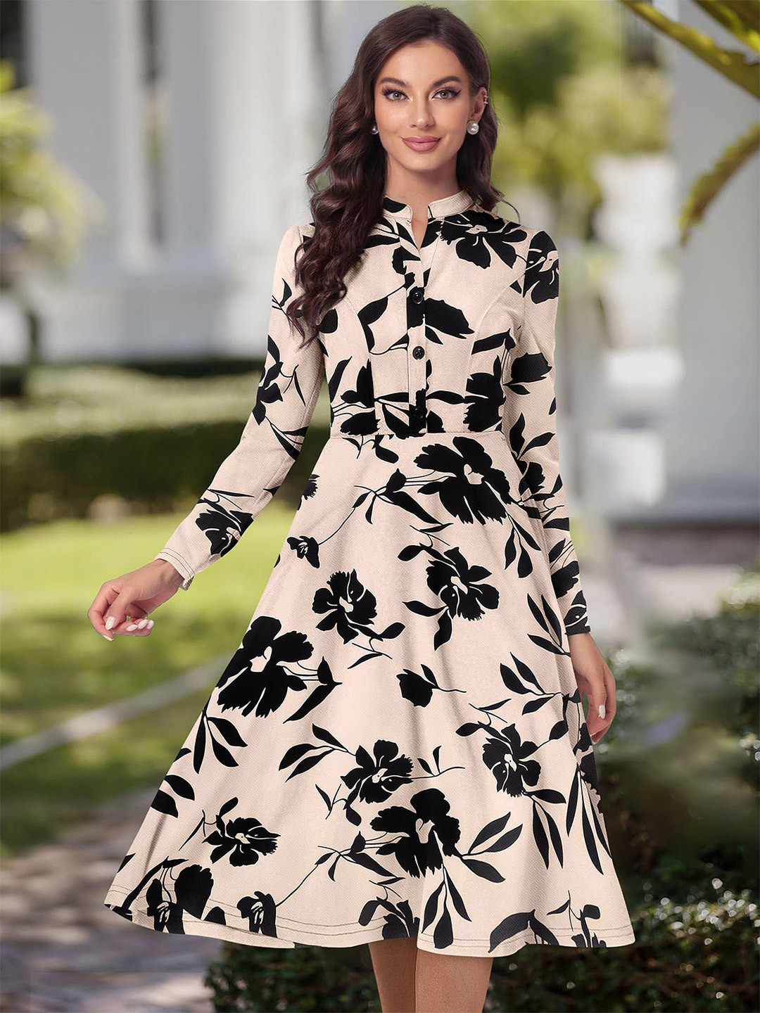 

CORSICA Floral Print Fit & Flare Dress, Cream