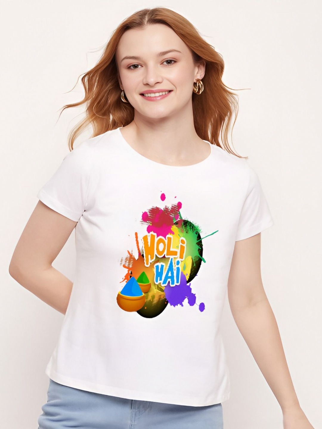 

Shiv traders collection Women Printed Applique T-shirt, White