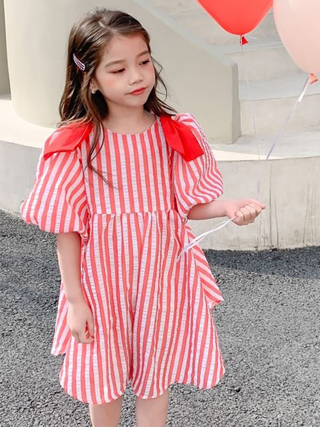 

LULU & SKY Striped Flared Sleeve Fit & Flare Dress, Red