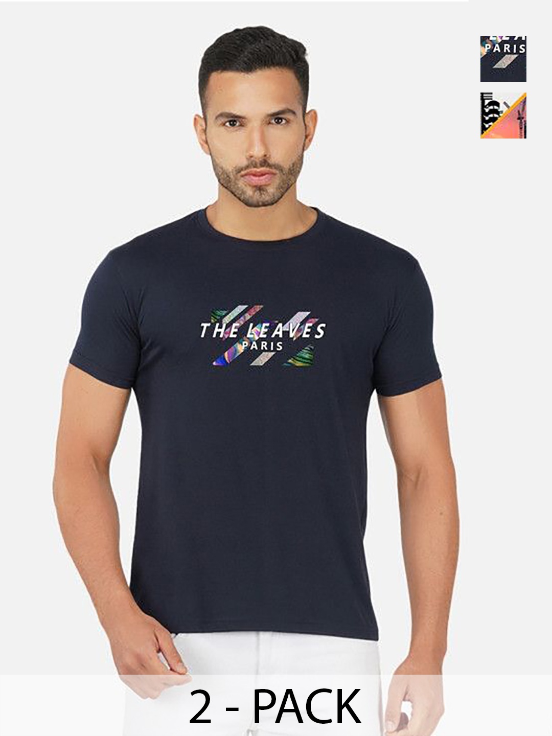 

GLOBAL NOMAD Men 2 Printed Bio Finish T-shirt, Navy blue