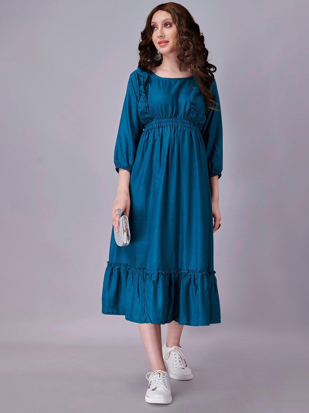 

Jash Creation Applique Crepe Fit & Flare Maxi Dress, Blue