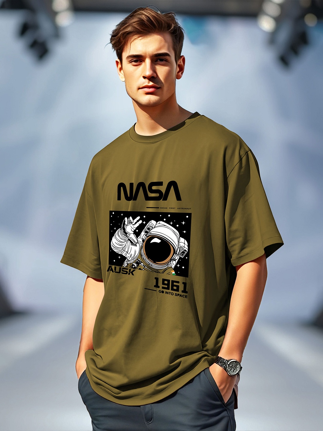 

AUSK Men Printed Applique T-shirt, Green