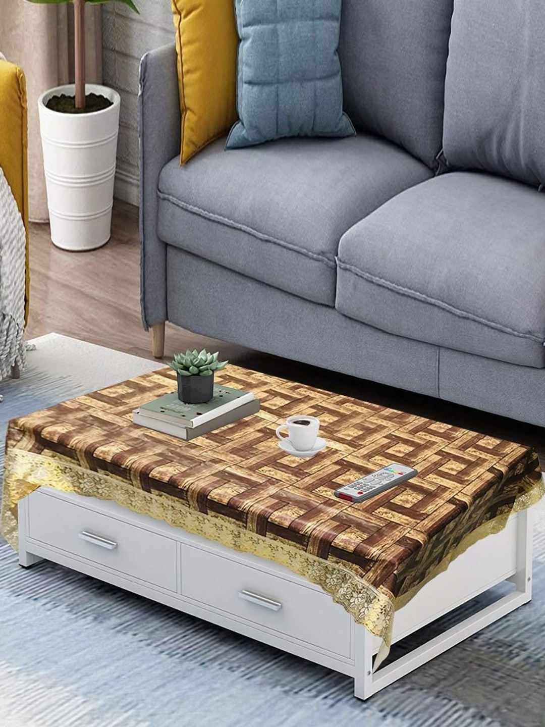 

Homerz Brown Waterproof Plastic 4-Seater Table Cover