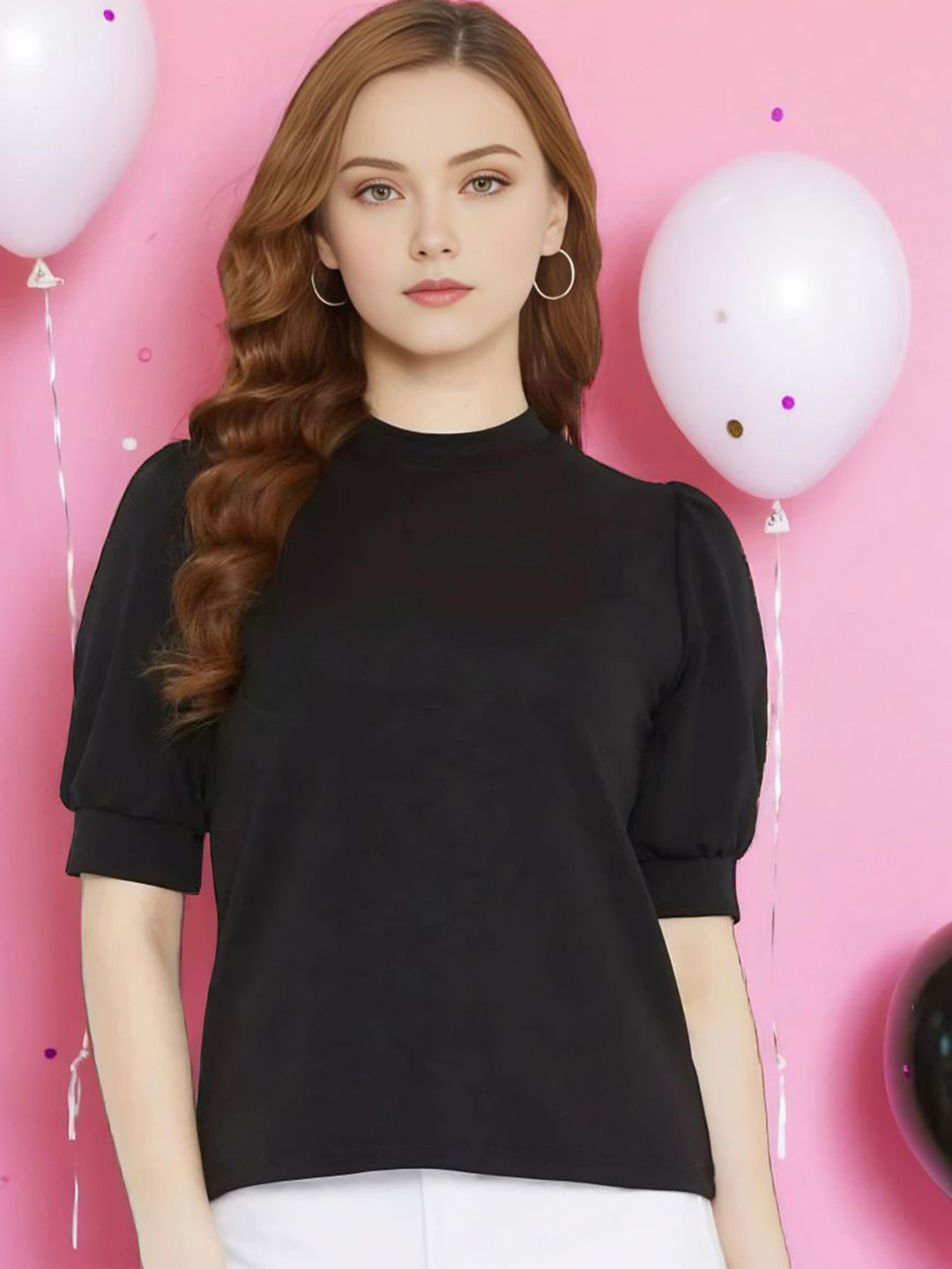 

Moda Rapido Puff Sleeve Cotton Top, Black