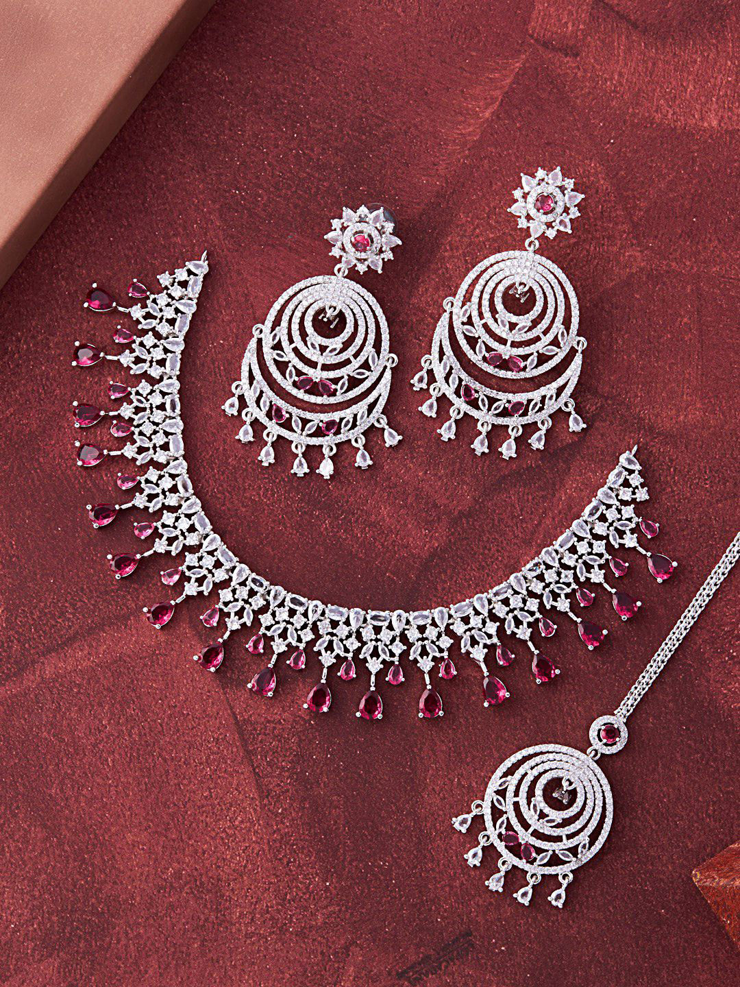 

Feelwhiz Silver-Plated AD Stone Studded Jewellery Set