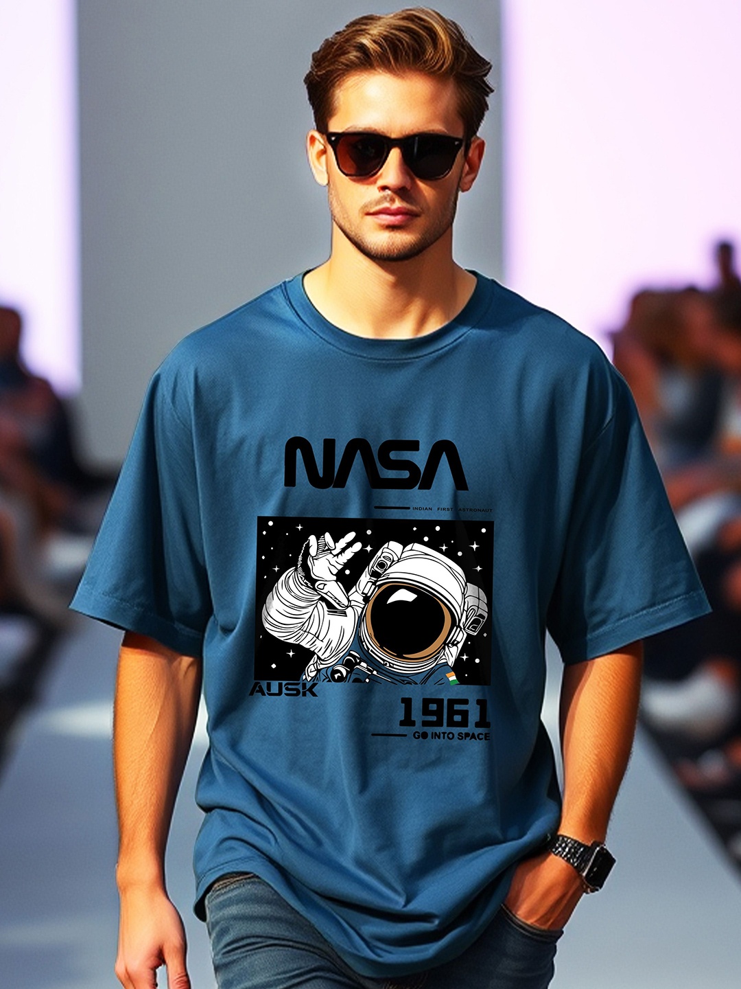 

AUSK Men Printed Applique T-shirt, Teal