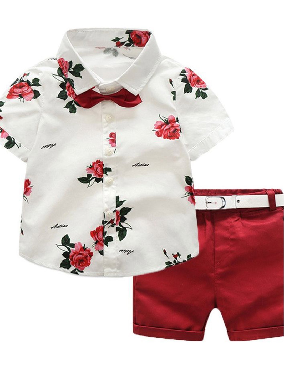 

LULU & SKY Boys Printed Shirt with Shorts, White