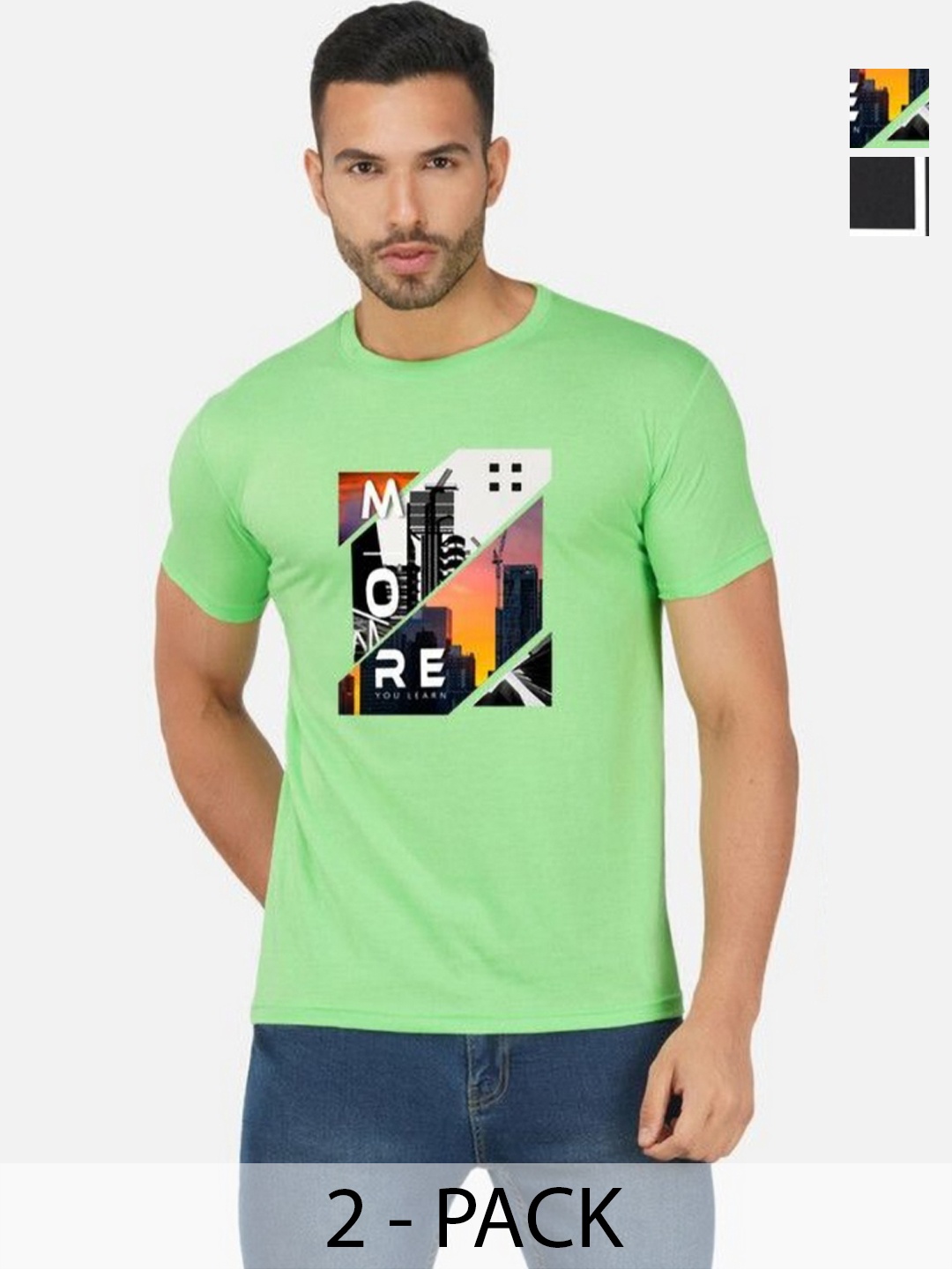 

GLOBAL NOMAD Men 2 Printed Bio Finish Applique T-shirt, Green