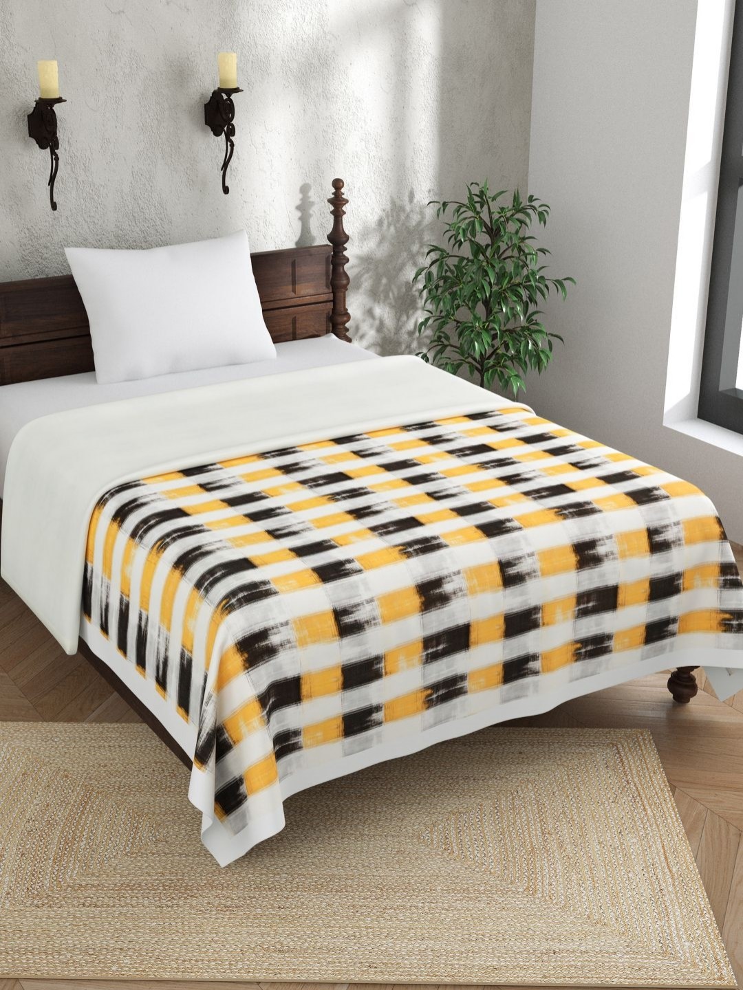 

EverHOME Multicoloured Checked AC Room 150 GSM Single Bed Dohar, White