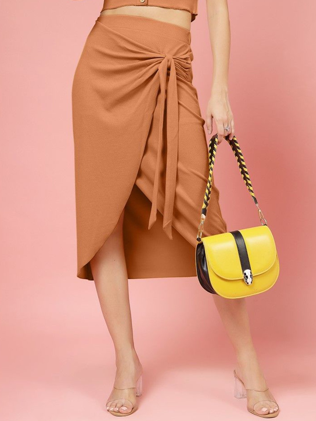 

DressBerry Asymmetric Hem Midi Wrap Skirt, Orange