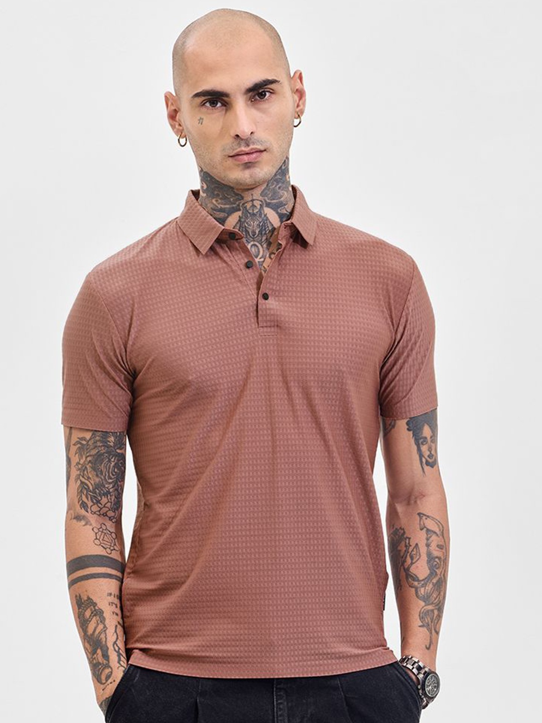 

Snitch Men Polo Collar Slim Fit T-shirt, Rose