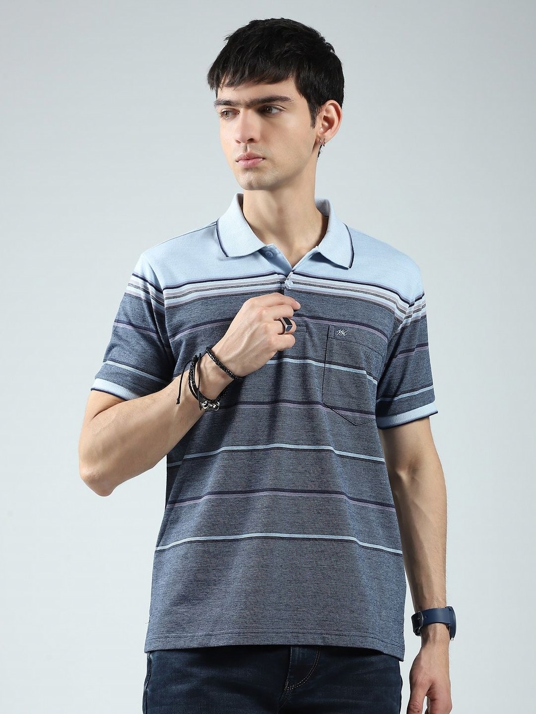 

Monte Carlo Men Striped Polo Collar Pockets T-shirt, Blue