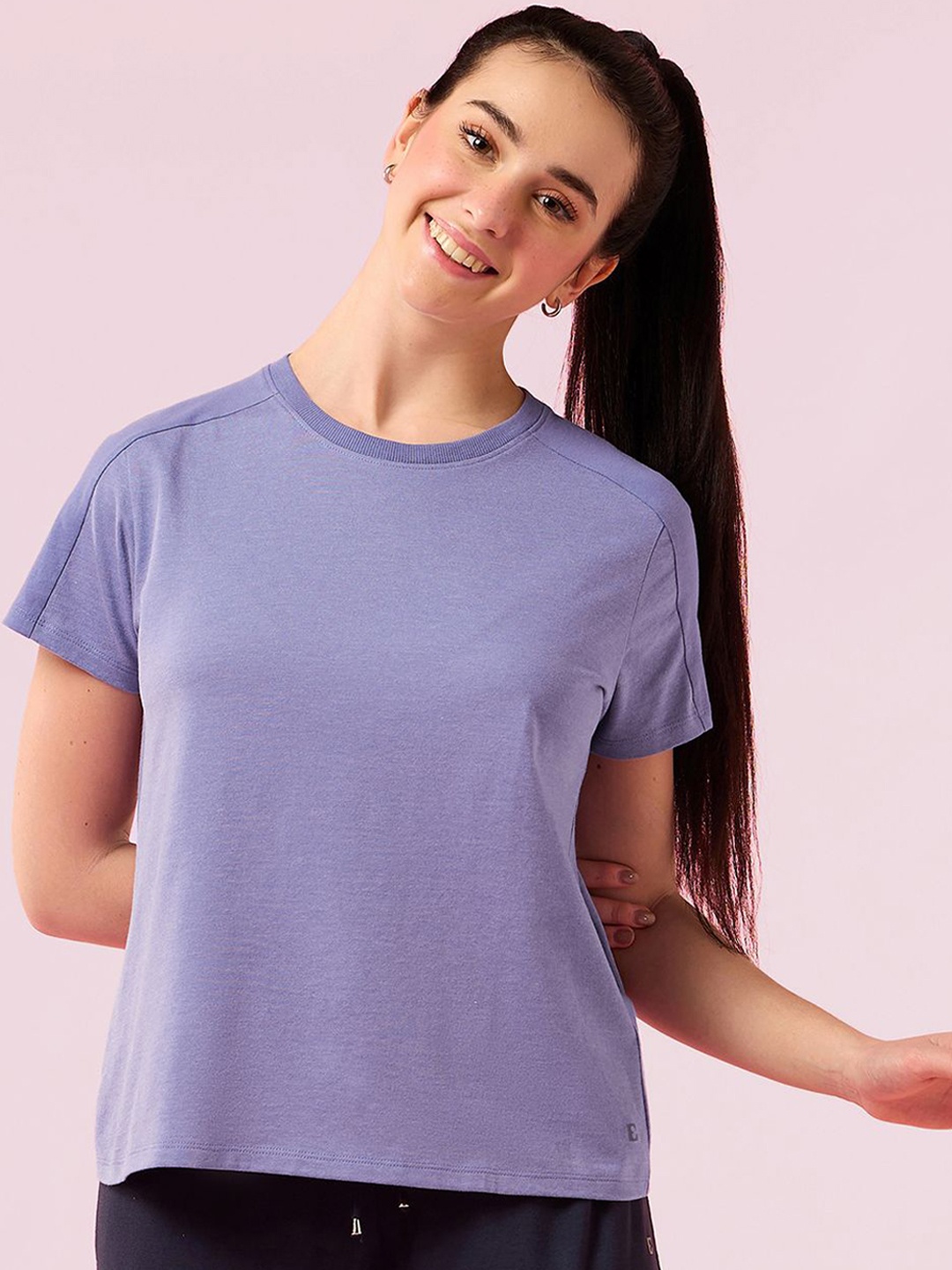 

Enamor Relaxed Fit Stretch With Rib Neck Band Cut & Sew Lounge T-Shirt, Violet