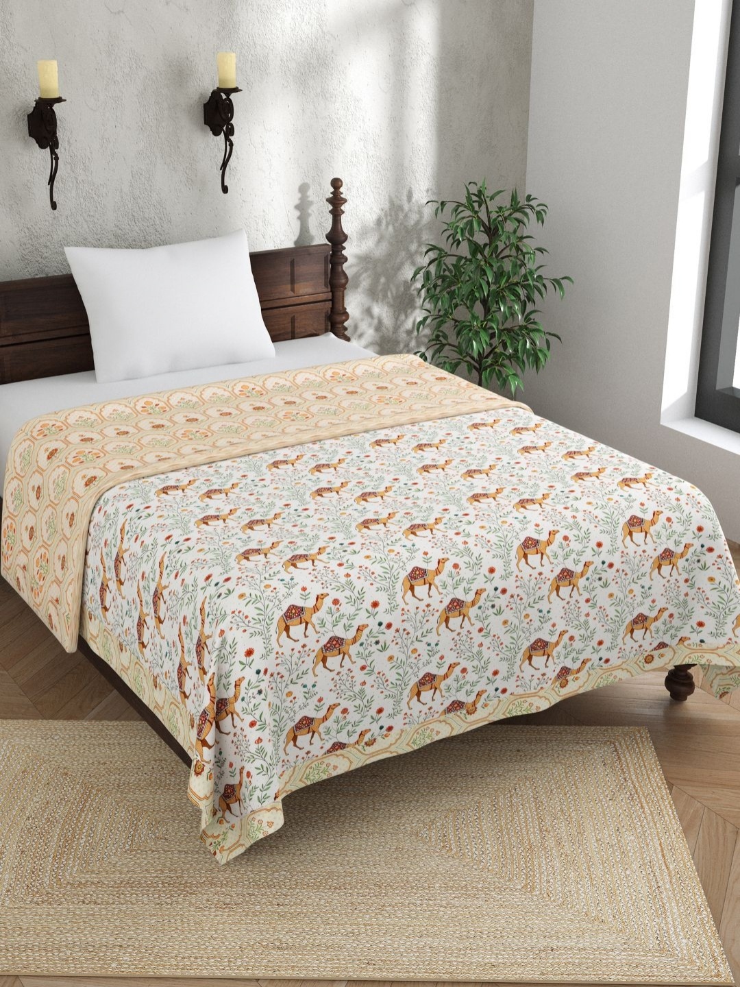 

EverHOME Multicoloured Ethnic Motifs AC Room 150 GSM Single Bed Dohar, White