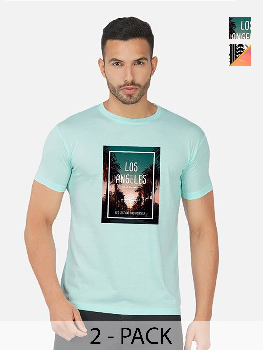 

GLOBAL NOMAD Men 2 Printed Bio Finish Applique T-shirt, Mustard