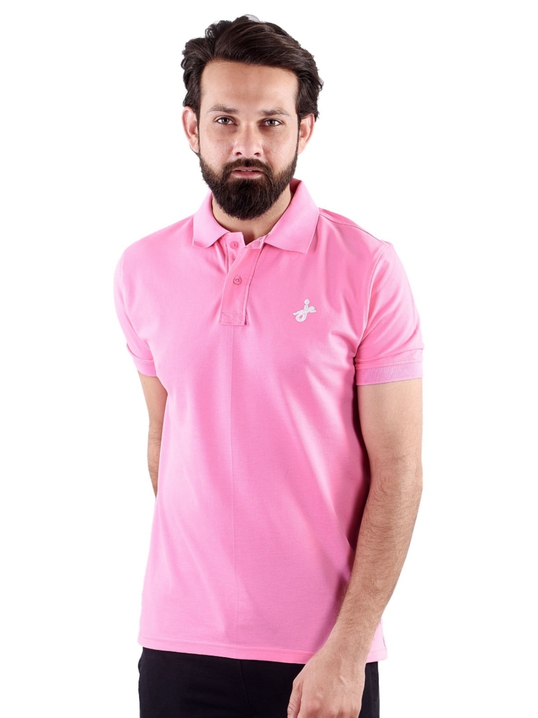 

JAGURO Men Polo Collar Pockets T-shirt, Pink