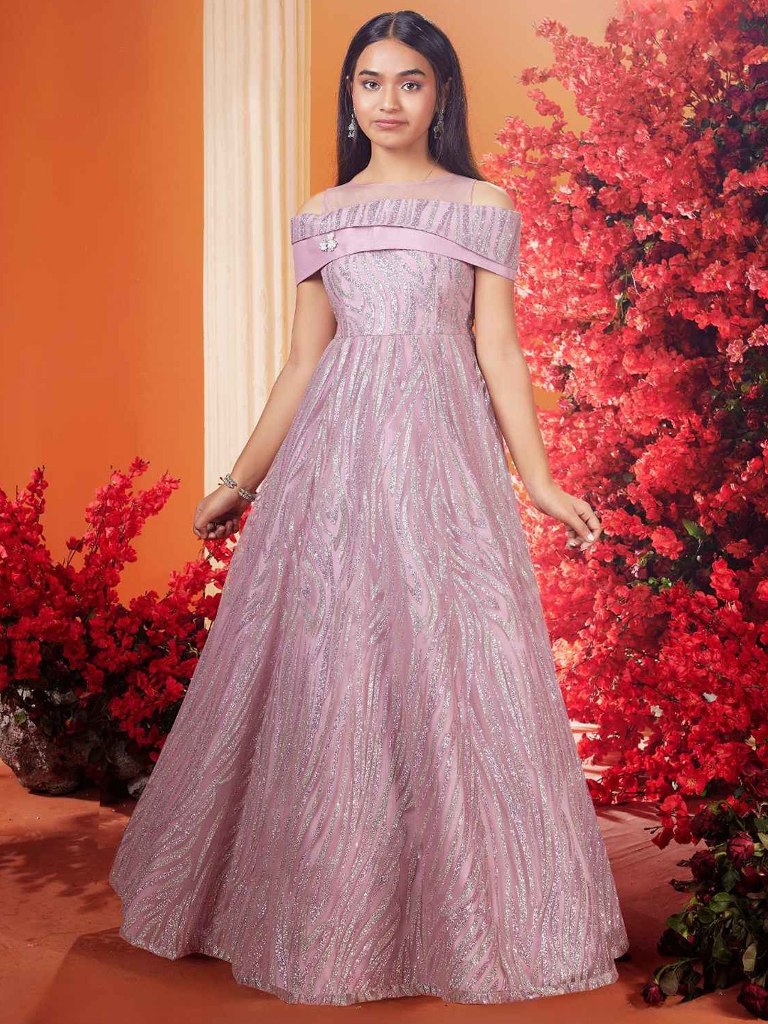 

Lagorii Luxe Print Net Maxi Dress, Peach
