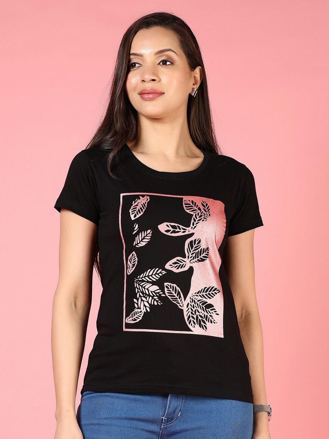 

V-Mart Women Extended Sleeves Monochrome Applique T-shirt, Black