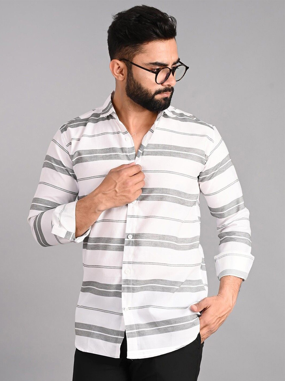 

PulseIQ Men Modern Multi Stripes Opaque Casual Shirt, White